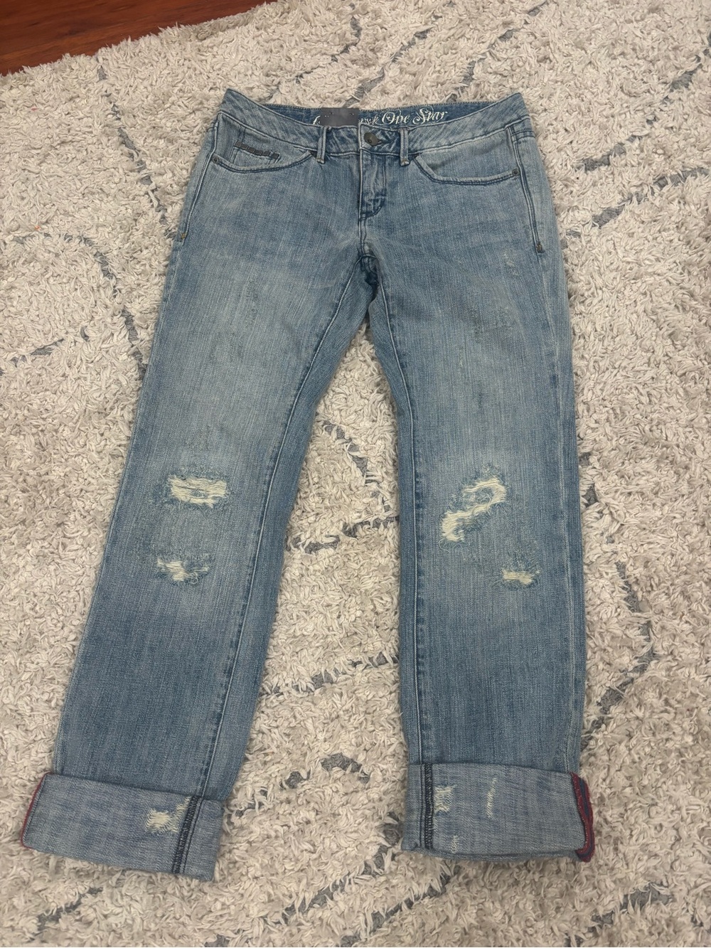 crosby. Light Blue Distressed Straight-Leg Jeans